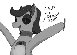 Size: 2100x1500 | Tagged: safe, artist:hemlock conium, derpibooru import, oc, oc:b-345, ponified, earth pony, object pony, original species, pony, drawing tablet, female, mare, monochrome, quick sketch, simple background, solo