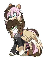Size: 2176x2650 | Tagged: safe, artist:red_moonwolf, derpibooru import, oc, oc:eclipsed moonwolf, oc:orange lightning, unofficial characters only, pegasus, unicorn, derpibooru community collaboration, 2021 community collab, :p, clothes, couple, female, hoodie, lesbian, simple background, socks, striped socks, tongue out, transparent background, unshorn fetlocks