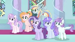 Size: 3000x1700 | Tagged: safe, artist:stellamoonshine, derpibooru import, oc, oc:apple cream shy, oc:elizabeth, oc:lightning apple, oc:party cannon, oc:rosie, oc:star trick, dracony, dragon, hybrid, pegasus, pony, unicorn, female, interspecies offspring, magical lesbian spawn, mare, offspring, parent:applejack, parent:big macintosh, parent:fancypants, parent:fluttershy, parent:party favor, parent:pinkie pie, parent:rainbow dash, parent:rarity, parent:spike, parent:starlight glimmer, parent:trixie, parents:appledash, parents:fluttermac, parents:partypie, parents:raripants, parents:sparity, parents:startrix