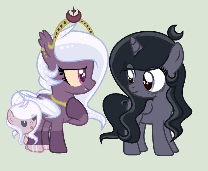 Size: 1024x842 | Tagged: safe, artist:lominicinfinity, derpibooru import, oc, oc:moon dust, oc:nightly shadows, oc:starlight night, unofficial characters only, bat pony, pony, unicorn, baby, baby pony, female, filly, simple background