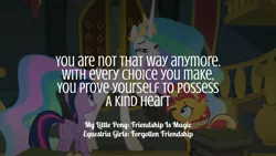 Size: 1920x1080 | Tagged: safe, derpibooru import, edit, edited screencap, editor:quoterific, screencap, princess celestia, sunset shimmer, twilight sparkle, twilight sparkle (alicorn), alicorn, equestria girls, equestria girls series, forgotten friendship, book