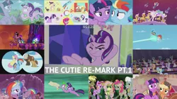 Size: 1972x1110 | Tagged: safe, derpibooru import, edit, edited screencap, editor:quoterific, screencap, applejack, berry punch, berryshine, cayenne, citrus blush, coco crusoe, dark moon, dee six, distant star, dumbbell, electric sky, fluttershy, graphite, honey lemon, hoops, king sombra, minty hearts, miss hackney, mochaccino, moondancer, moonlight raven, neon lights, orion, pinkie pie, pokey pierce, polo play, ponet, princess celestia, rainbow dash, rare find, rarity, rising star, royal riff, shooting star (character), spike, starlight glimmer, stella nova, twilight sparkle, twilight sparkle (alicorn), alicorn, earth pony, pegasus, pony, unicorn, the cutie re-mark, alternate timeline, amputee, apocalypse dash, artificial wings, augmented, baby, baby spike, chrysalis resistance timeline, colt, crystal war timeline, female, filly, filly applejack, filly fluttershy, filly pinkie pie, filly rainbow dash, filly rarity, filly twilight sparkle, glowing horn, helmet, horn, las pegasus resident, levitation, magic, male, mane seven, mane six, mare, mind control, prosthetic limb, prosthetic wing, prosthetics, royal guard, self-levitation, sombra soldier, stallion, telekinesis, welcome home twilight, wings, younger