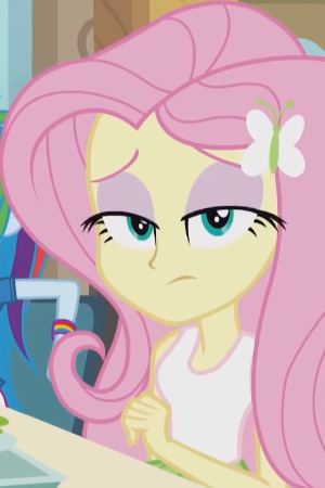 Size: 300x450 | Tagged: safe, derpibooru import, edit, edited screencap, screencap, fluttershy, rainbow dash, equestria girls, rainbow rocks, cropped, fluttershy is not amused, skeptical, solo focus, unamused