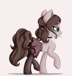 Size: 1812x1920 | Tagged: safe, artist:qbellas, derpibooru import, oc, unofficial characters only, earth pony, pony, butt, candy, choker, clothes, dock, eyebrows, female, food, lollipop, mare, plot, raised hoof, raised leg, simple background, skirt, socks, solo, stockings, thigh highs
