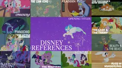 Size: 1948x1097 | Tagged: safe, derpibooru import, edit, edited screencap, editor:quoterific, screencap, angel bunny, bright mac, discord, lily, lily valley, nightmare moon, pear butter, pinkie pie, princess cadance, princess celestia, rainbow dash, rarity, shining armor, spike, twilight sparkle, twilight sparkle (alicorn), alicorn, big cat, earth pony, jaguar (animal), pegasus, pony, rabbit, tiger, unicorn, a bird in the hoof, a canterlot wedding, applebuck season, best gift ever, princess twilight sparkle (episode), read it and weep, sparkle's seven, the best night ever, the perfect pear, three's a crowd, aladdin, alice in wonderland, animal, beauty and the beast, big crown thingy, cinderella, disney, element of magic, female, golden oaks library, hercules, jewelry, lady and the tramp, library, male, mare, pinocchio, regalia, sleeping beauty, stallion, the emperor's new groove, the lion king, the little mermaid, the rescuers