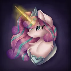 Size: 1080x1080 | Tagged: safe, artist:rxndxm.artist, derpibooru import, princess flurry heart, alicorn, pony, bust, eyelashes, female, glowing horn, horn, jewelry, mare, older, older flurry heart, peytral, smiling, solo, tiara