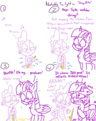 Size: 4779x6013 | Tagged: safe, artist:adorkabletwilightandfriends, derpibooru import, spike, twilight sparkle, twilight sparkle (alicorn), alicorn, pony, comic:adorkable twilight and friends, absurd resolution, adorkable, adorkable twilight, blushing, cleaning, comic, cover, cover up, covering, cute, dork, embarrassed, embarrassed nude exposure, feather, floor, floppy ears, hide, hiding, kitchen, mop, nervous, nudity, reflection, shield, shocked, shocked expression, slice of life, surprised, we don't normally wear clothes