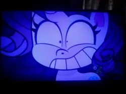 Size: 320x240 | Tagged: safe, derpibooru import, screencap, rarity, pony, unicorn, bad thing no. 3, my little pony: pony life, spoiler:pony life s01e05, bean mouth, crazy face, discovery kids, faic, female, insane face, insanity, mare, photo, picture of a screen, solo