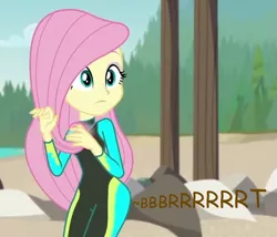 Size: 673x575 | Tagged: safe, artist:thedarkpony, derpibooru import, edit, edited screencap, screencap, fluttershy, equestria girls, equestria girls series, unsolved selfie mysteries, accident, fart, female, fetish, implied messing, implied pooping, implied scat, onomatopoeia, poop, scat, wetsuit