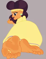Size: 1162x1481 | Tagged: suggestive, artist:lilihoof, derpibooru import, saffron masala, equestria girls, spice up your life, barefoot, clothes, decoration, dress, equestria girls-ified, feet, female, fetish, foot fetish, foot focus, jewelry, looking at you, ring, soles, solo, toe ring