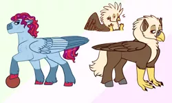 Size: 1024x615 | Tagged: safe, artist:loryska, banned from derpibooru, deleted from derpibooru, derpibooru import, oc, oc:flash, oc:halien, oc:starshade, unofficial characters only, gryphon, hippogriff, hybrid, pegasus, pony, ball, female, image, interspecies offspring, jpeg, mare, offspring, parent:dumbbell, parent:gilda, parent:wind rider, parents:gildabell