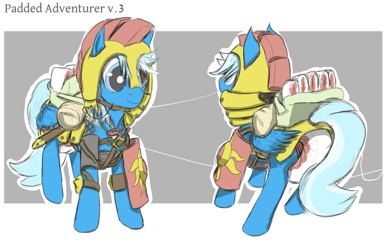 Size: 1200x744 | Tagged: suggestive, artist::snowfrost, derpibooru import, oc, oc:bluebreeze, unofficial characters only, pegasus, pony, armor, diaper, diaper bag, diaper fetish, fetish, male, poofy diaper, shield, solo, stallion