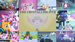 Size: 1978x1111 | Tagged: safe, derpibooru import, edit, edited screencap, editor:quoterific, screencap, applejack, fluttershy, night light, pinkie pie, princess cadance, princess celestia, princess flurry heart, princess luna, rainbow dash, shining armor, spike, starlight glimmer, sunburst, twilight sparkle, twilight velvet, alicorn, crystal pony, the crystalling, book, bookshelf, crystal heart, crystallized, library, snow storm, twilight sparkle (alicorn)