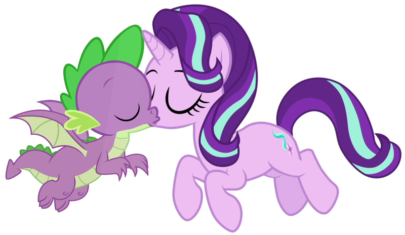 Size: 4432x2572 | Tagged: safe, artist:dragonchaser123, artist:tardifice, artist:titanium-pony, derpibooru import, spike, starlight glimmer, dragon, pony, unicorn, eyes closed, female, interspecies, kissing, male, shipping, simple background, sparlight, straight, transparent background, vector, winged spike