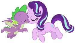 Size: 4432x2572 | Tagged: safe, artist:dragonchaser123, artist:tardifice, artist:titanium-pony, derpibooru import, spike, starlight glimmer, dragon, pony, unicorn, eyes closed, female, interspecies, kissing, male, shipping, simple background, sparlight, straight, transparent background, vector, winged spike