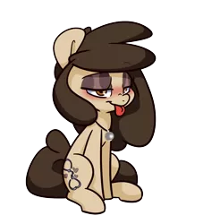 Size: 1800x1980 | Tagged: safe, artist:lou, derpibooru import, oc, oc:louvely, unofficial characters only, earth pony, pony, derpibooru community collaboration, 2021 community collab, female, lidded eyes, simple background, sitting, solo, tongue out, transparent background