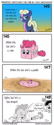 Size: 1320x3035 | Tagged: safe, artist:pony-berserker, derpibooru import, bon bon, pinkie pie, spike, sweetie drops, twilight sparkle, ponified, dragon, earth pony, object pony, original species, pony, equestria daily, bad dragon, bon bon is not amused, cube, discipline, eyes closed, horn, levitation, liquid, magic, newspaper, objectification, open mouth, palette swap, partial color, pony-berserker's twitter sketches, puddle, pun, recolor, sex toy, simple background, smack, swatting, telekinesis, unamused, white background, winged spike