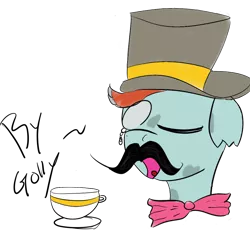 Size: 900x900 | Tagged: safe, artist:p_doofs, derpibooru import, oc, oc:doofs, pony, cup, golly, hat, monocle, teacup, top hat