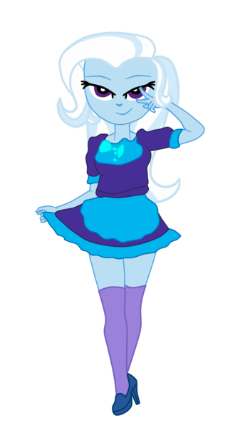 Size: 1356x2316 | Tagged: safe, artist:gmaplay, derpibooru import, trixie, equestria girls, breasts, busty trixie, clothes, maid, simple background, socks, solo, thigh highs, transparent background