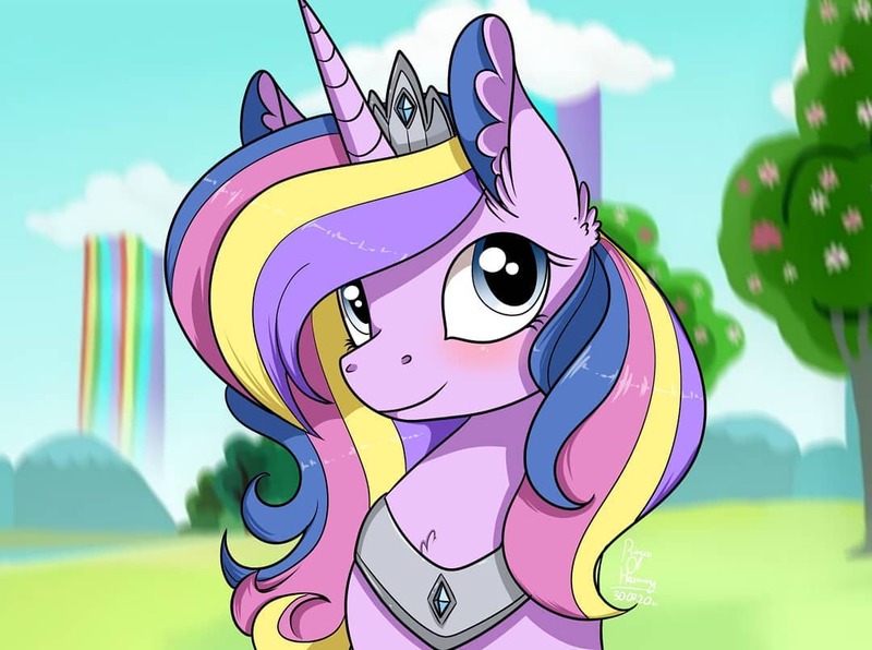 Size: 1080x805 | Tagged: safe, artist:princessesmeraldaofficial, derpibooru import, oc, oc:princess esmerelda, unofficial characters only, alicorn, pony, alicorn oc, bust, ear fluff, female, horn, jewelry, liquid rainbow, mare, outdoors, peytral, smiling, tiara, tree, wings