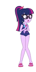 Size: 1404x2757 | Tagged: safe, artist:gmaplay, derpibooru import, sci-twi, twilight sparkle, equestria girls, equestria girls series, forgotten friendship, clothes, one-piece swimsuit, open mouth, sci-twi swimsuit, shocked, simple background, sleeveless, solo, swimsuit, transparent background, vector