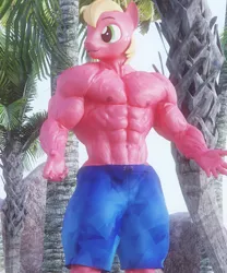 Size: 4000x4800 | Tagged: 3d, abs, anthro, artist:dashie116, bare chest, beach, big macintosh, clothes, daz studio, derpibooru import, great macintosh, male, male nipples, muscles, muscular male, nipples, nudity, partial nudity, pecs, shorts, solo, solo male, suggestive, topless, vein