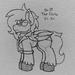 Size: 2509x2509 | Tagged: safe, artist:drheartdoodles, derpibooru import, oc, oc:dr.heart, unofficial characters only, clydesdale, pegasus, pony, doctor, doctors coat, facial hair, feltlocks, glasses, goatee, male, necktie, stallion, traditional art