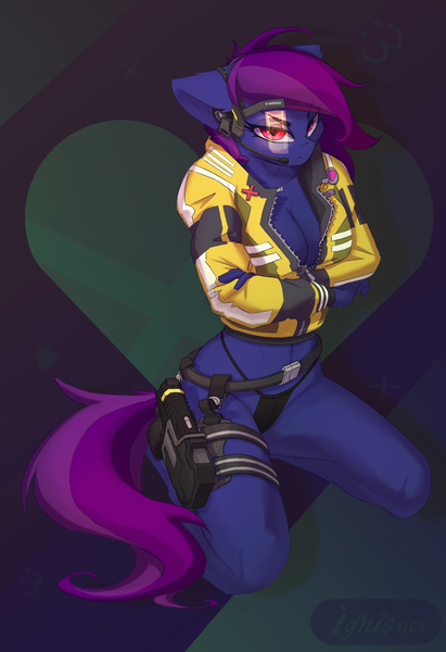 Size: 3284x4789 | Tagged: suggestive, alternate version, artist:ignis, derpibooru import, oc, oc:presh twirl, anthro, bat pony, pony, breasts, clothes, coat, cyberpunk, sierra nevada