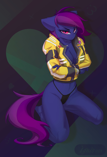 Size: 3284x4789 | Tagged: suggestive, alternate version, artist:ignis, derpibooru import, oc, oc:presh twirl, anthro, bat pony, pony, breasts, clothes, coat, cyberpunk, sierra nevada