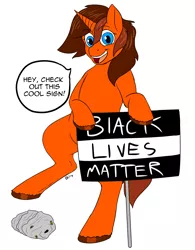 Size: 2480x3184 | Tagged: safe, artist:mcsplosion, derpibooru import, oc, oc:painterly flair, unicorn, black lives matter, female, hornet's nest, op is a duck, op is trying to start shit, op started shit, politics, sign