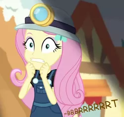Size: 728x683 | Tagged: safe, artist:thedarkpony, derpibooru import, edit, edited screencap, screencap, fluttershy, equestria girls, equestria girls series, opening night, accident, clothes, fart, female, fetish, implied messing, implied pooping, implied scat, onomatopoeia, overalls, panties, pantypoop, poop, scared, scat, stage fright, underwear