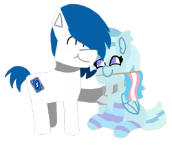 Size: 7316x6239 | Tagged: safe, artist:switcharoo, derpibooru import, oc, oc:icy cube, oc:switcharoo, unofficial characters only, earth pony, pegasus, pony, derpibooru community collaboration, 2021 community collab, clothes, couple, cute, cutie mark, earth pony oc, female, flag, happy, looking at each other, male, mare, ocbetes, pegasus oc, pride, pride flag, scarf, simple background, sitting, socks, stallion, standing, striped scarf, striped socks, thigh highs, transgender, transgender pride flag, transparent background, uno, uno reverse card, wings