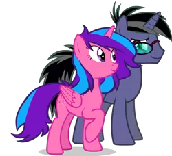 Size: 1110x1014 | Tagged: safe, artist:raindashesp, derpibooru import, oc, oc:melody aurora, pony, unicorn, derpibooru community collaboration, 2021 community collab, duo, female, male, mare, simple background, stallion, transparent background