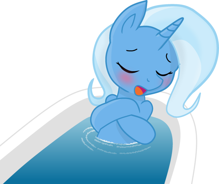 Size: 2302x1932 | Tagged: safe, artist:grapefruitface1, artist:joey darkmeat, color edit, derpibooru import, edit, trixie, pony, bath, bathing, blushing, colored, eyes closed, open mouth, simple background, trace, transparent background, water