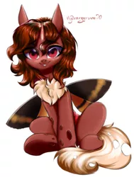 Size: 1632x2160 | Tagged: safe, artist:hydrargyrum, derpibooru import, oc, oc:flechette, unofficial characters only, changeling, insect, moth, mothling, original species, looking at you, red changeling, species swap