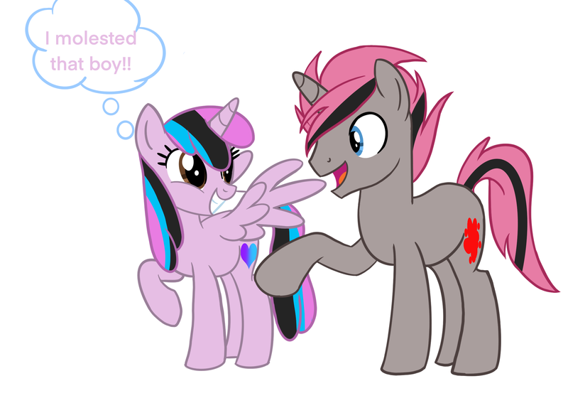 Size: 2301x1650 | Tagged: suggestive, artist:revenge.cats, deleted from derpibooru, derpibooru import, oc, alicorn, pony, unicorn, abuse, abusive relationship, conversation, dirty thoughts, female, implied incest, implied molestation, male, mare, oc x oc, open mouth, shipping, siblings, simple background, smiling, spread wings, stallion, striped mane, wings
