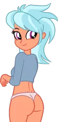 Size: 610x1282 | Tagged: suggestive, artist:gmaplay, derpibooru import, frosty orange, equestria girls, ass, breasts, butt, clothes, frosty butt, looking at you, looking back, looking back at you, panties, simple background, solo, sweater, transparent background, underwear, vector