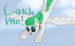 Size: 1338x833 | Tagged: safe, anonymous artist, derpibooru import, oc, oc:zephyr, unofficial characters only, pegasus, pony, fanfic, fanfic:zephyr, cute, dialogue, excited, fanfic art, female, flying, image, mare, png, solo, text