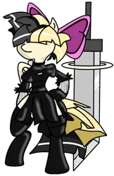 Size: 1024x1580 | Tagged: safe, artist:singularmj, derpibooru import, songbird serenade, anthro, pegasus, my little pony: the movie, 2b, automata, blindfold, blindfolded, buster sword, clothes, costume, dress, female, hand on hip, image, magic, magic circle, nier, nier: automata, png, simple background, socks, solo, sword, transparent background, weapon