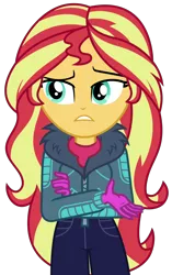 Size: 1928x3063 | Tagged: safe, artist:sketchmcreations, derpibooru import, sunset shimmer, equestria girls, equestria girls series, holidays unwrapped, spoiler:eqg series (season 2), clothes, coat, concerned, female, gloves, raised eyebrow, simple background, transparent background, vector, winter break-in, winter outfit