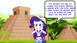 Size: 1920x1080 | Tagged: safe, derpibooru import, fifteen.ai, rarity, equestria girls, animated, clothes, explorer outfit, hat, jungle, looking at you, pith helmet, solo, sound, sound only, speech bubble, temple, video, webm