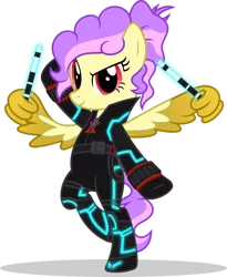 Size: 1280x1562 | Tagged: safe, artist:mlp-trailgrazer, derpibooru import, oc, oc:golden symphony, pegasus, pony, bipedal, black widow (marvel), clothes, cosplay, costume, female, mare, simple background, solo, transparent background, wing ands
