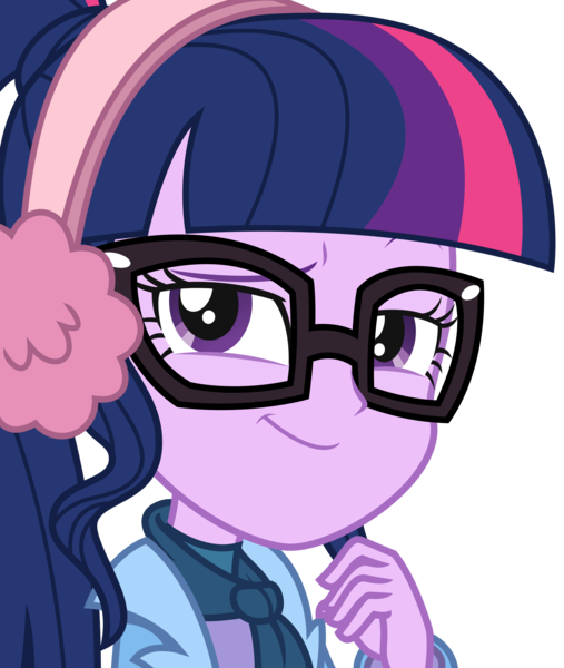 Size: 2688x3178 | Tagged: safe, artist:sketchmcreations, derpibooru import, sci-twi, twilight sparkle, equestria girls, equestria girls series, holidays unwrapped, spoiler:eqg series (season 2), clothes, coat, earmuffs, female, hand on chin, looking at you, scarf, simple background, smiling, smirk, smug, smuglight sparkle, solo, transparent background, vector, winter break-in, winter outfit