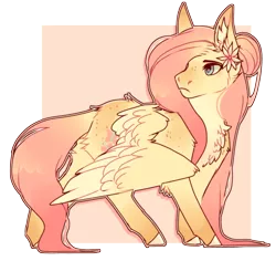 Size: 1280x1207 | Tagged: safe, artist:b0rfcat, derpibooru import, fluttershy, pegasus, pony, alternate hairstyle, butt fluff, chest fluff, ear fluff, female, flower, hair bun, hair over one eye, looking away, mare, outline, simple background, solo, transparent background, wings