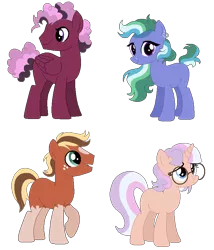 Size: 743x870 | Tagged: safe, artist:nerdwise, artist:selenaede, derpibooru import, oc, unofficial characters only, earth pony, pegasus, pony, unicorn, base used, freckles, glasses, magical gay spawn, magical lesbian spawn, offspring, parent:big macintosh, parent:caramel, parent:coloratura, parent:double diamond, parent:moondancer, parent:pinkie pie, parent:rainbow dash, parent:tempest shadow, parents:caramac, parents:doubledancer, parents:raradash, parents:tempestpie, simple background, socks (coat marking), transparent background