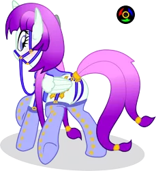 Size: 2536x2763 | Tagged: safe, artist:kyoshyu, derpibooru import, oc, oc:life spark, alicorn, pony, absurd resolution, blushing, bridle, butt, clothes, female, garters, harness, jewelry, looking back, mare, plot, reins, ring, saddle, simple background, socks, solo, tack, tail, tail ring, transparent background, underhoof, wavy mouth