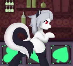 Size: 2000x1800 | Tagged: safe, artist:uuhuhuh, derpibooru import, oc, ponified, pony, cute, hazbin hotel, helluva boss, looking at you, loona (helluva boss), solo, strategically covered, tail censor