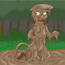 Size: 1280x1280 | Tagged: safe, artist:pzkratzer, derpibooru import, gilda, gryphon, semi-anthro, belly button, bipedal, covered in mud, cute, dripping, female, looking at you, mud, mud bath, open mouth, solo, swamp