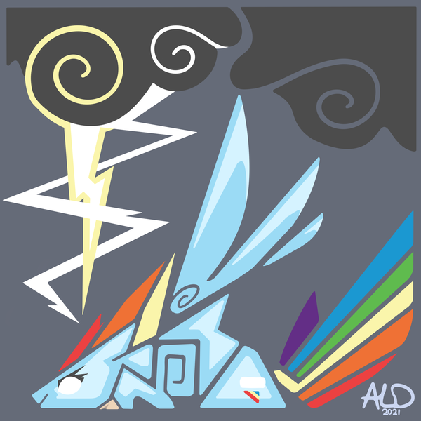 Size: 4000x4000 | Tagged: safe, artist:aaron lewis davidson, derpibooru import, lightning bolt, rainbow dash, white lightning, dragon, 2021, bladed wings, check mark, cloud, cloudy, electricity, lightning, minimalist, modern art, monster hunter, monster hunter world, stormcloud, swirls, triangular