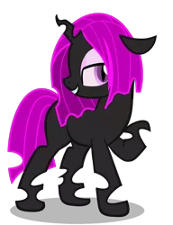 Size: 946x1230 | Tagged: safe, artist:amgiwolf, derpibooru import, changeling queen oc, oc, oc:pinky rose, unofficial characters only, changeling, changeling queen, bedroom eyes, female, grin, looking back, makeup, purple changeling, raised hoof, simple background, smiling, solo, transparent background